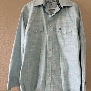 Men's Casual Light Blue Plaid Button-Down Shirt